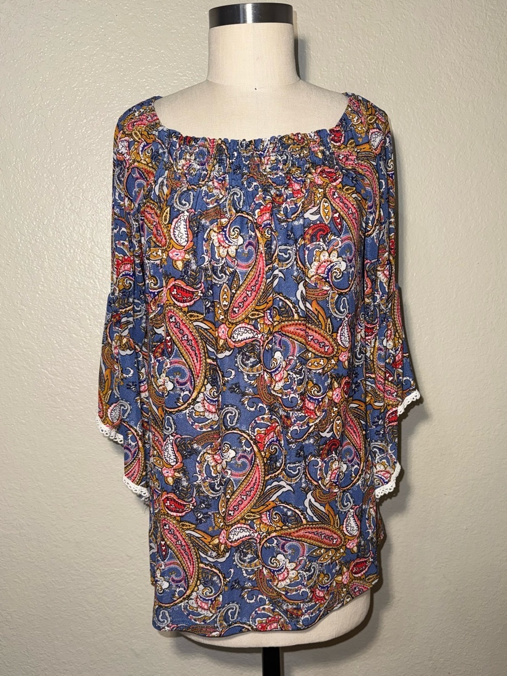 Ember Missy XL Boho Paisley Peasant Bell Sleeve Cottagecore Blouse